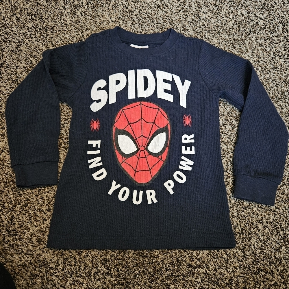 Spidey Spiderman Marvel Boys Toddler 4T Navy Blue Long Sleeve Top Waffle Knit